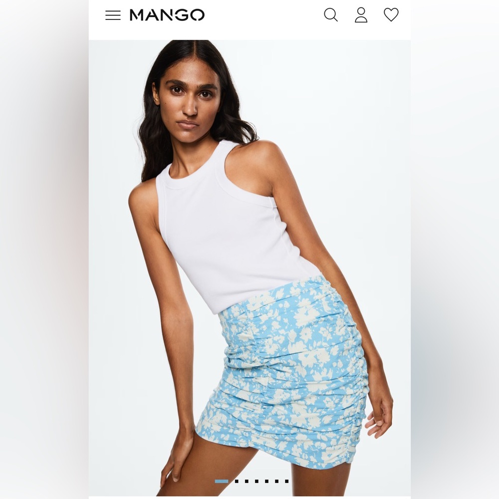 New with Tag, Mango Blue and White Floral Ruched Cotton Skirt Medium